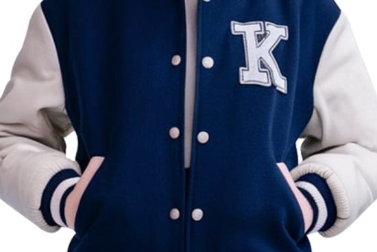 Classic Navy Blue Varsity Jacket with White Sleeves