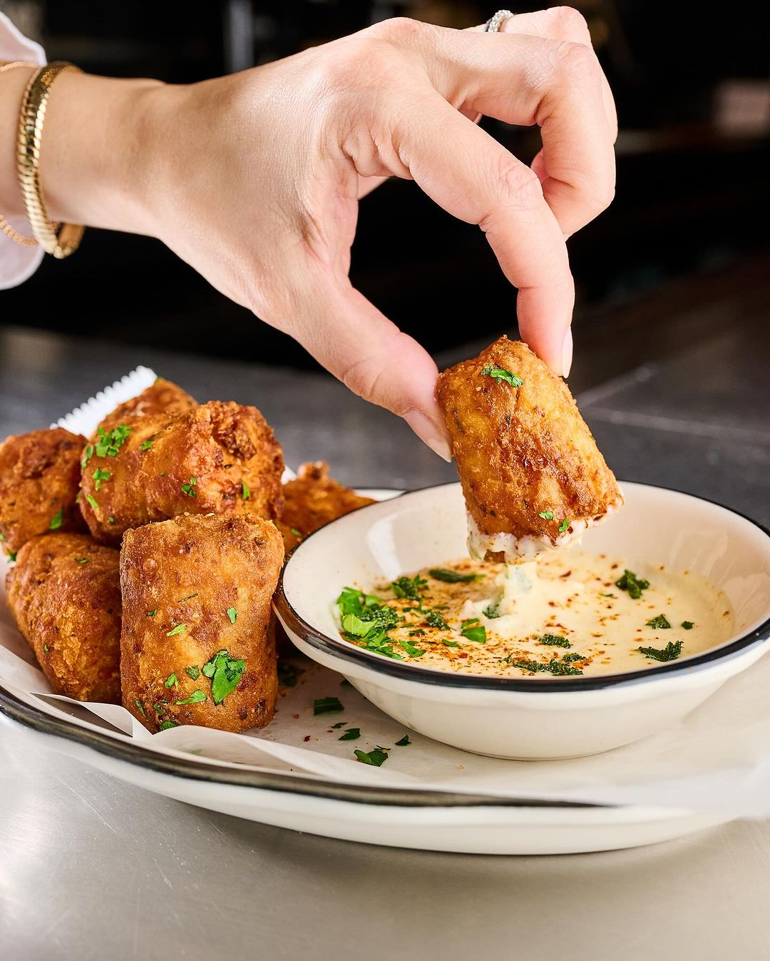 Crispy Bites with Creamy Dip at Black Tap Craft Burgers & Beer - 35th St (2)