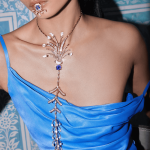 women long necklaces with blue stones