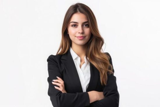 ai-generated-caucasian-successful-confident-young-businesswoman-ceo-boss-bank-employee-worker-manager-with-arms-crossed-in-formal-wear-isolated-in-white-background-photo