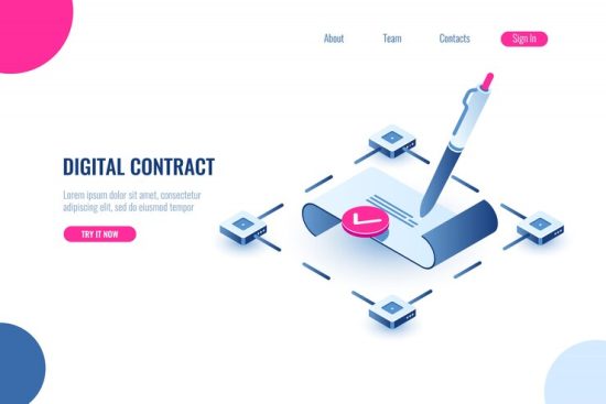 digital-smart-contract-isometric-icon-concept-electronic-signature-blockchain-technology_39422-967