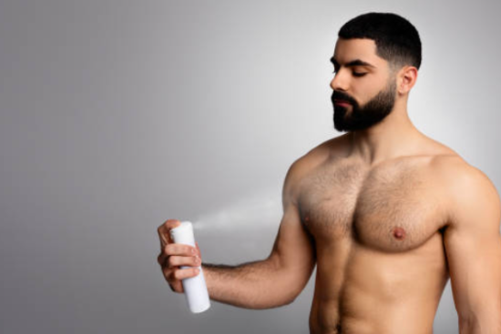 hair removal spray applying men